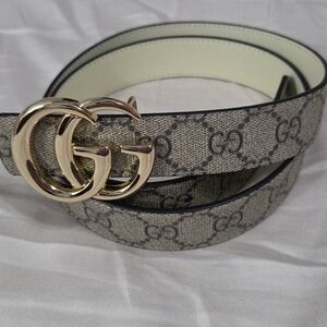Skinny Gucci Reversible Monogram Belt Gold GG Buckle 90cm